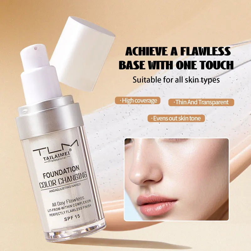 Color Changing Liquid Foundation & Concealer Waterproof Face Makeup 30ml