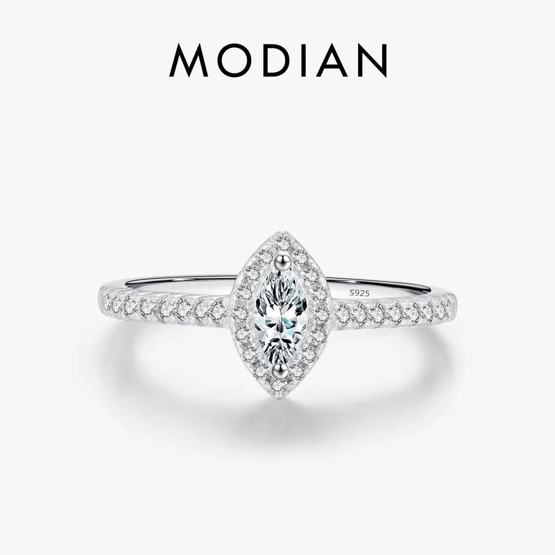 Luxury Marquise CZ Silver Ring for Women Wedding Engagement Jewelry - Multiple Sizes
