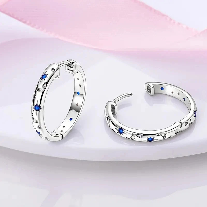 Silver Circle Earrings for Women Star and Moon Jewelry Zirconia Gift