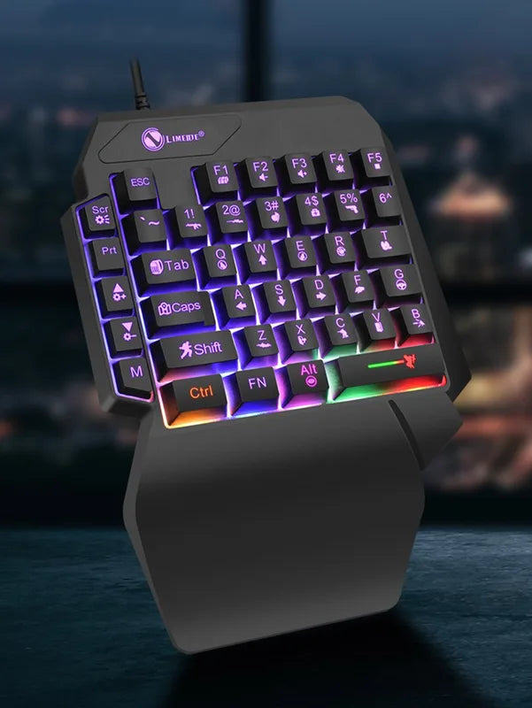 Mechanical One-Handed Light Game Keyboard with Radium Engraving and Support