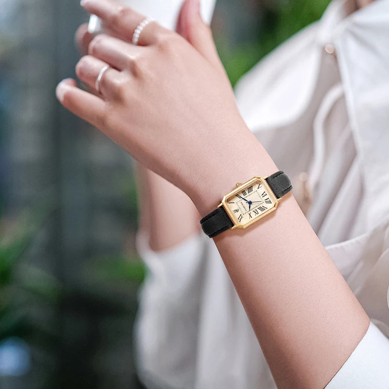 Retro Digital Dial Square Leather Strap Wristwatch for Women - Casual Quartz Watch Gift