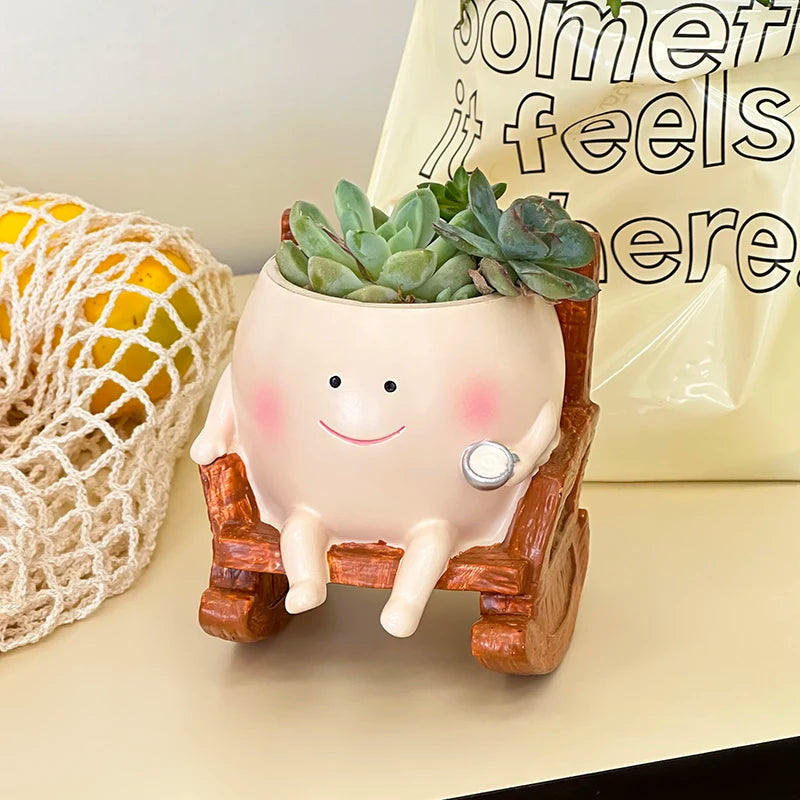 Cute Ghost Resin Succulent Planter with Rocking Chair Shape for Home Office Decor