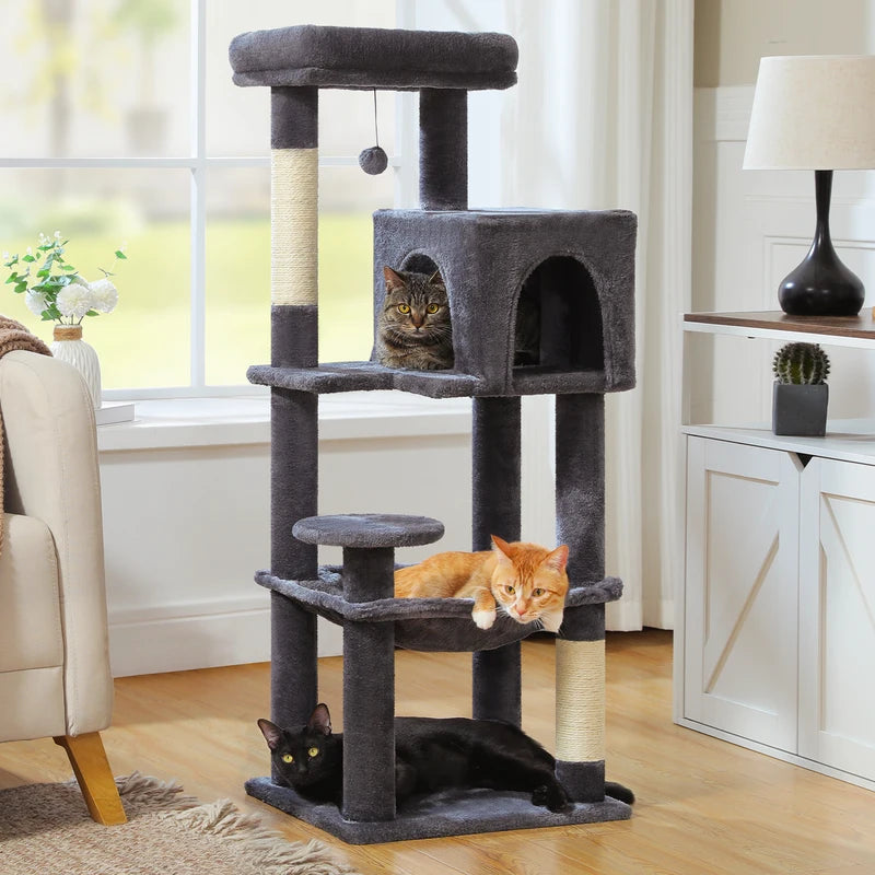 Multi-Level Cat Tree Tower with Scratching Posts, Condo, Hammock & Accessories