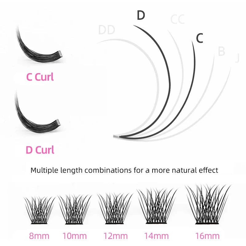 DIY 144 Cluster Mink Eyelashes Natural C/D Curl False Lash Set for Makeup