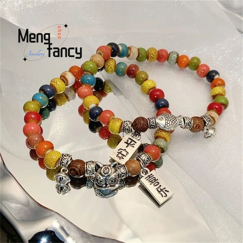 Colorful Couple Bracelets with Good Luck Koi Design - Natural Fashion Jewelry