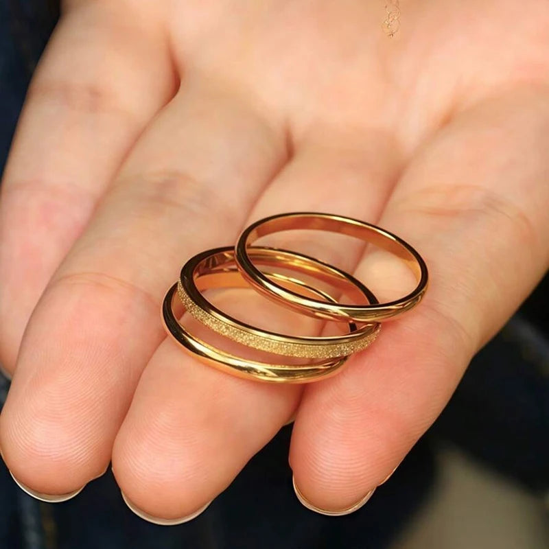 Vintage 3-Piece Gold Plated Stainless Steel Stacking Rings Set for Women