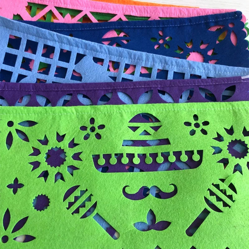 Mexican Theme Party Banner Felt Flags for Day of The Dead & Birthday Decor