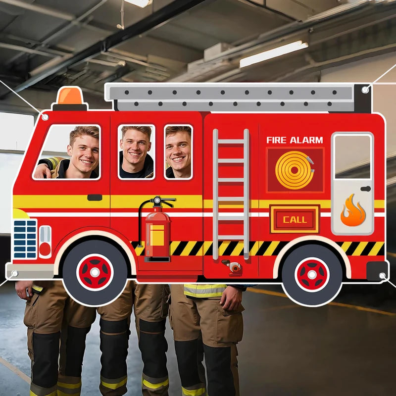 Fire Truck Hollowed Out Photography Props for Fireman Theme Birthday Party Decor