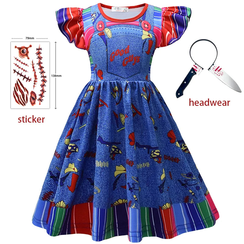 Kids Halloween Ghost Costume Dress & Headwear Set for Children