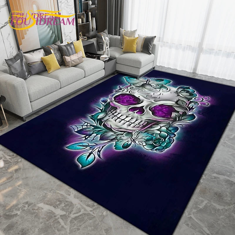 Horror Skull Area Rug for Living Room Bedroom Non-Slip Floor Mat Decor