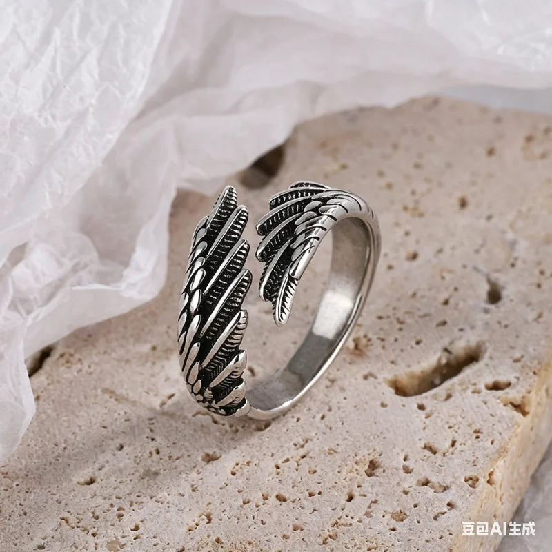 Unisex Angel Demon Wings Creative Ring Sterling Silver-Color Jewelry Adjustable