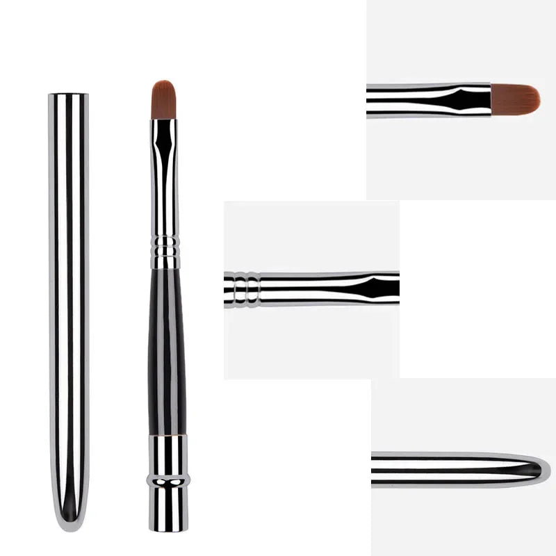 Portable Lip Gloss Brush Pen with Metal Handle and Protective Cap - Makeup Tool