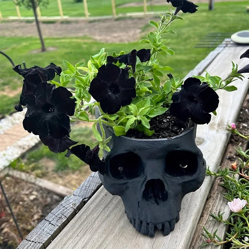 Dark Gothic Skull Hanging Flowerpot - 3D Printed Indoor Outdoor Decor