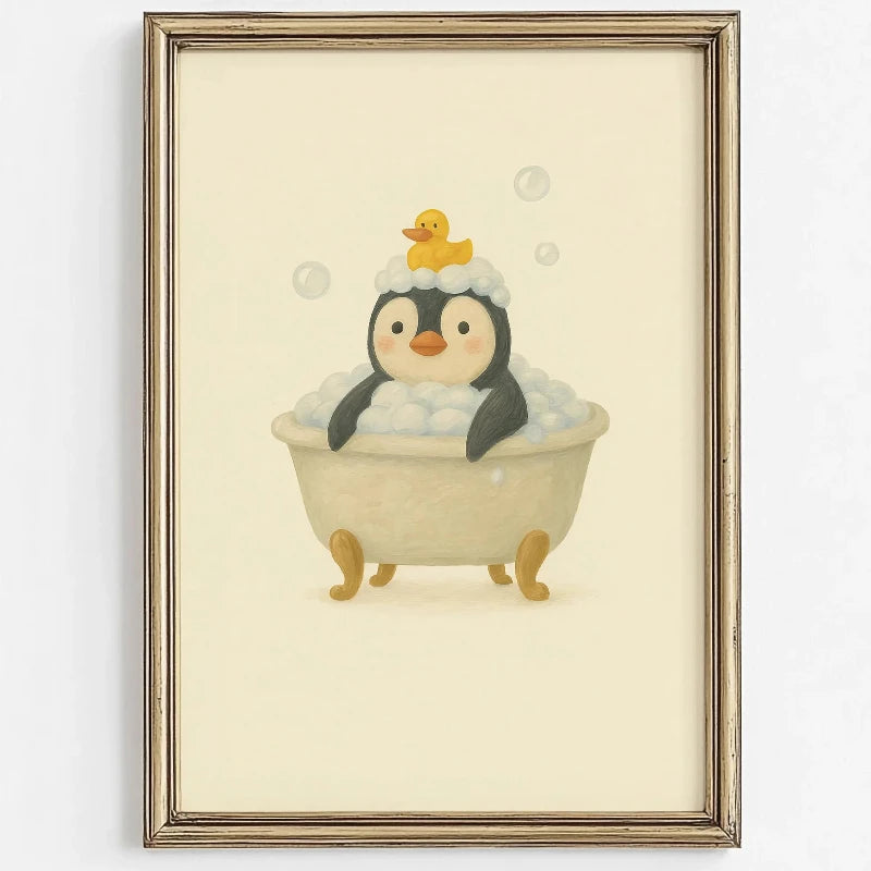Cute Animal Bubble Bath Wall Art for Kids Bathroom Nursery Poster