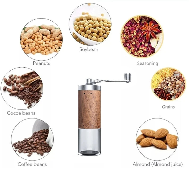 Portable Wood Grain Stainless Steel Hand Coffee Grinder with Adjustable Coarseness