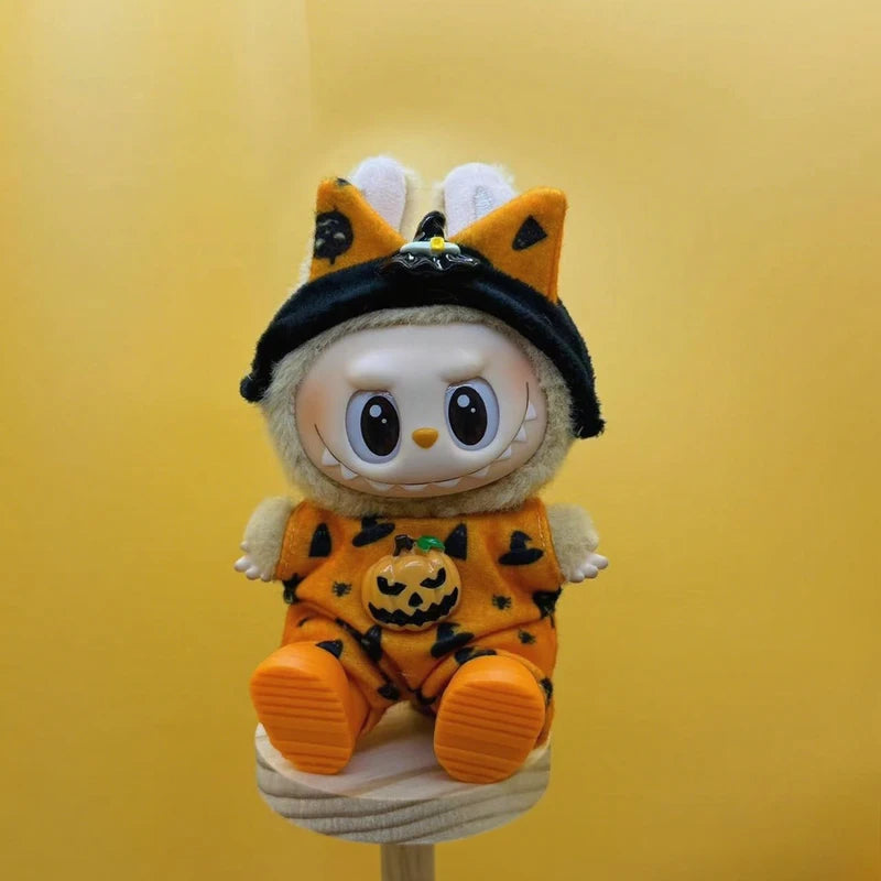 Halloween Pumpkin Cloak Hat for Labubu Dolls Accessories with Devil's Cloak and Witch Outfit
