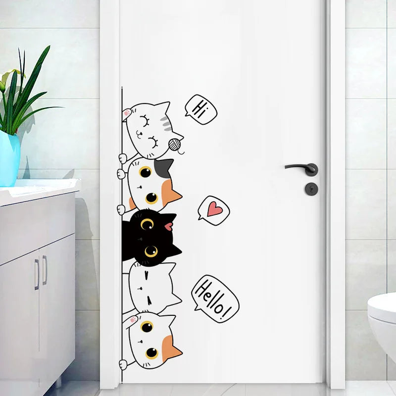 Cute Cat Stickers for Bedroom Decor Waterproof Self-Adhesive Set