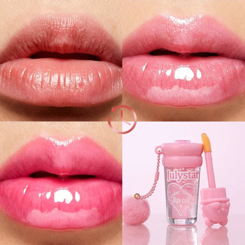 Kawaii Bear Lip Gloss Oil, Natural Color Changing, Plump & Glossy Lips