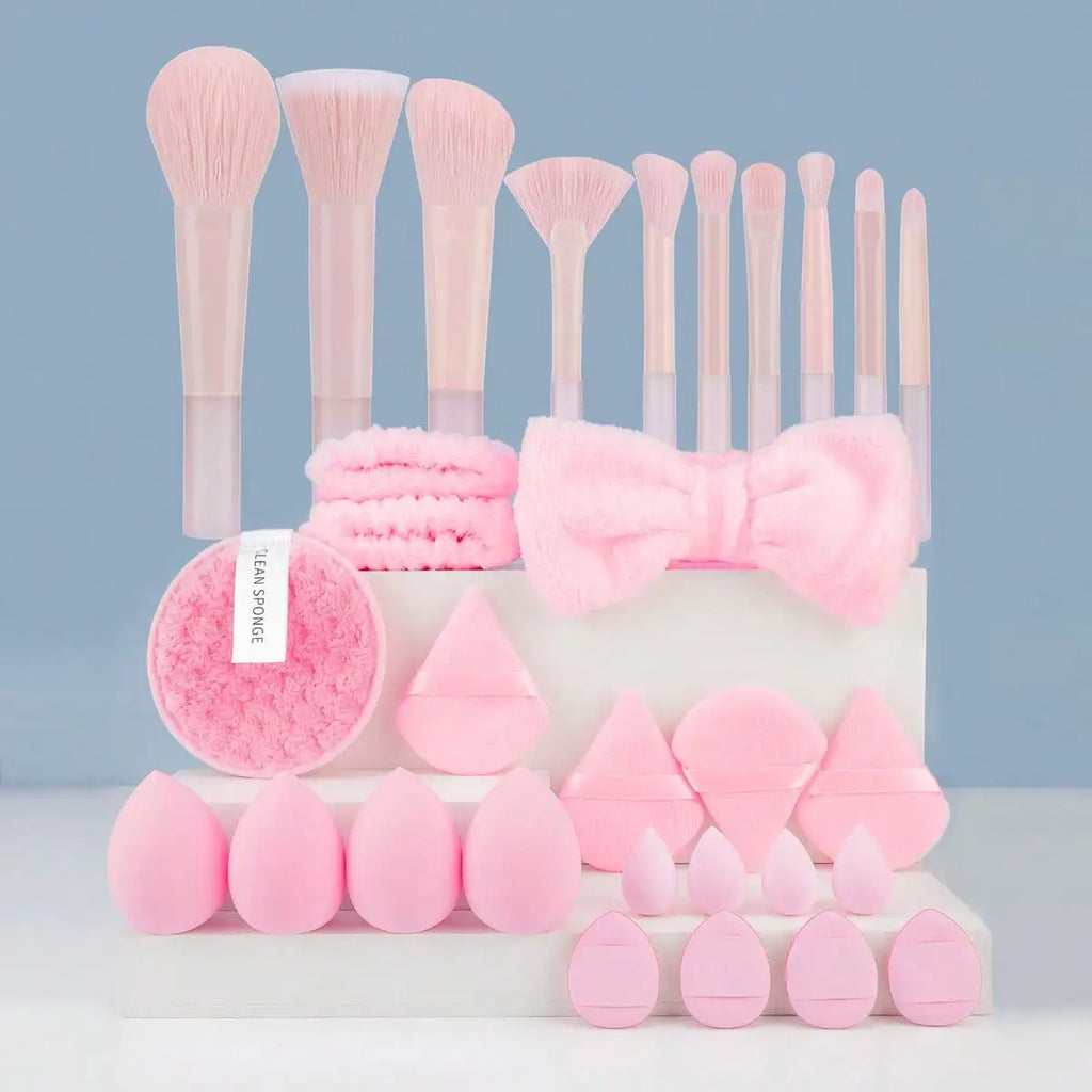30-Piece Professional Makeup Brush Set with Accessories for Beginners, Suitable for Combination Skin
