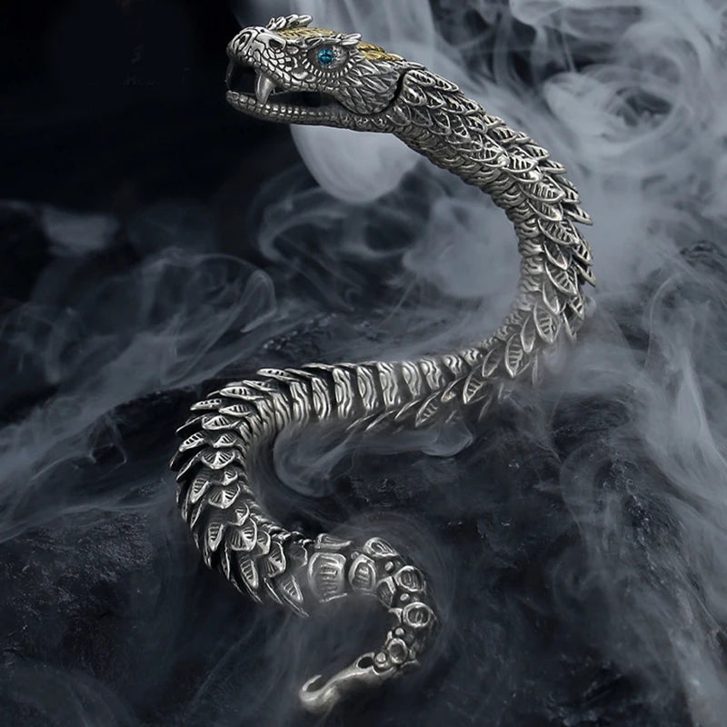 Retro Handmade Men's Jewelry Bracelet with Medusa & Rattlesnake Design - High-End Hip-Hop Style