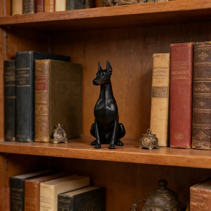 15cm Black Doberman Dog Animal Resin Statue - Realistic Home Decor Figurine