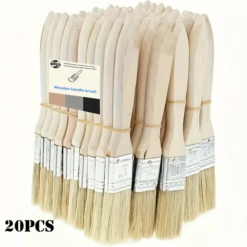 20Pcs Paint Brushes Set with Wooden Handles Durable Bristles for Painting and Home Projects