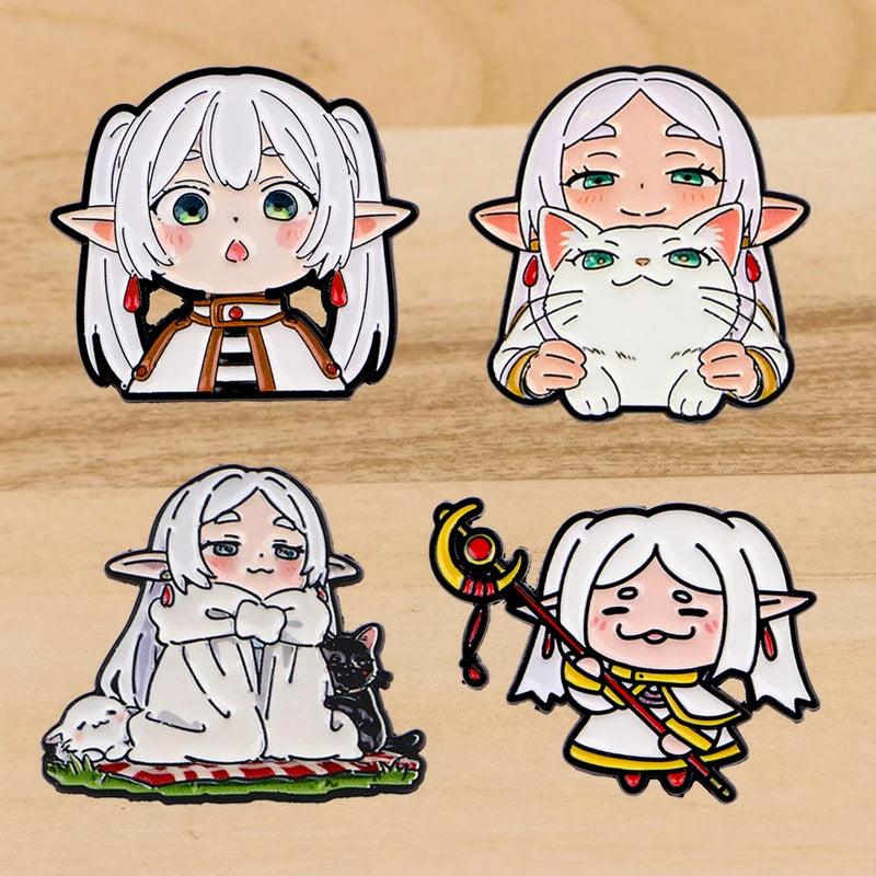 Cute White Haired Elf Enamel Pin Set - Cartoon Girls Brooches for Backpack or Clothing