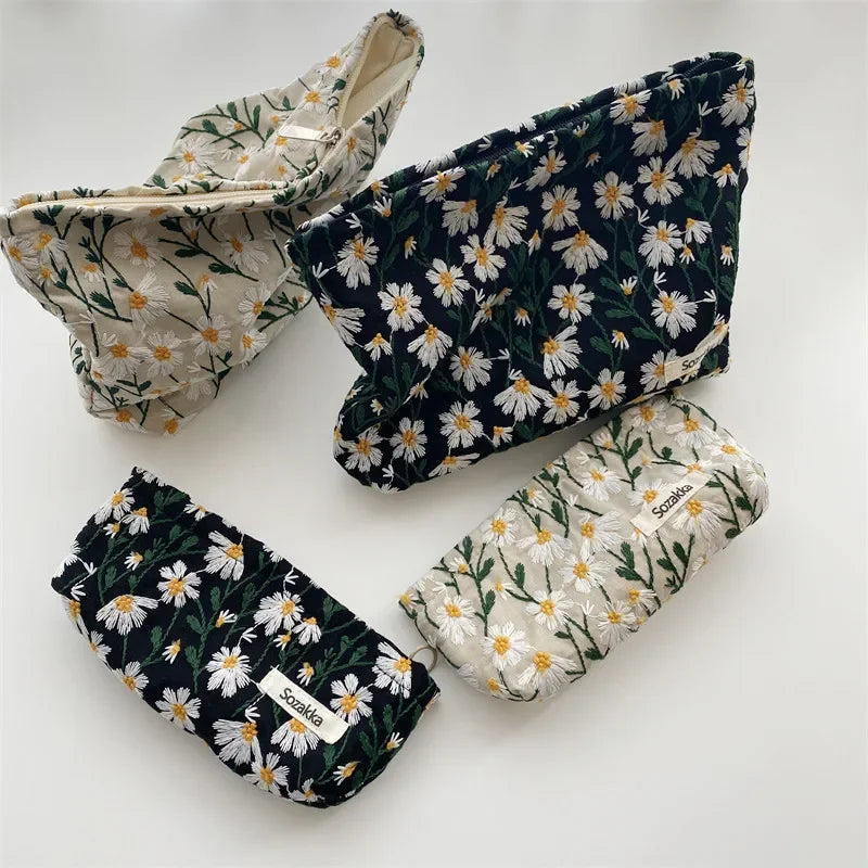 Women’s Floral Makeup Organizer Bag Travel Toiletry Pouch Corduroy Canvas