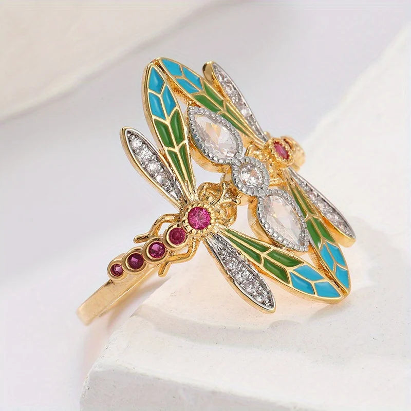 Vintage Insect Dragonfly Ring for Men & Women with Cubic Zirconia – Party & Gift Jewelry