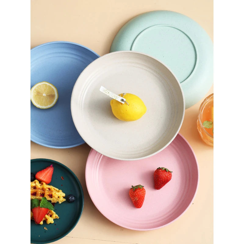 Unbreakable Wheat Straw Dinner Plate Set - Reusable Microwave & Dishwasher Safe