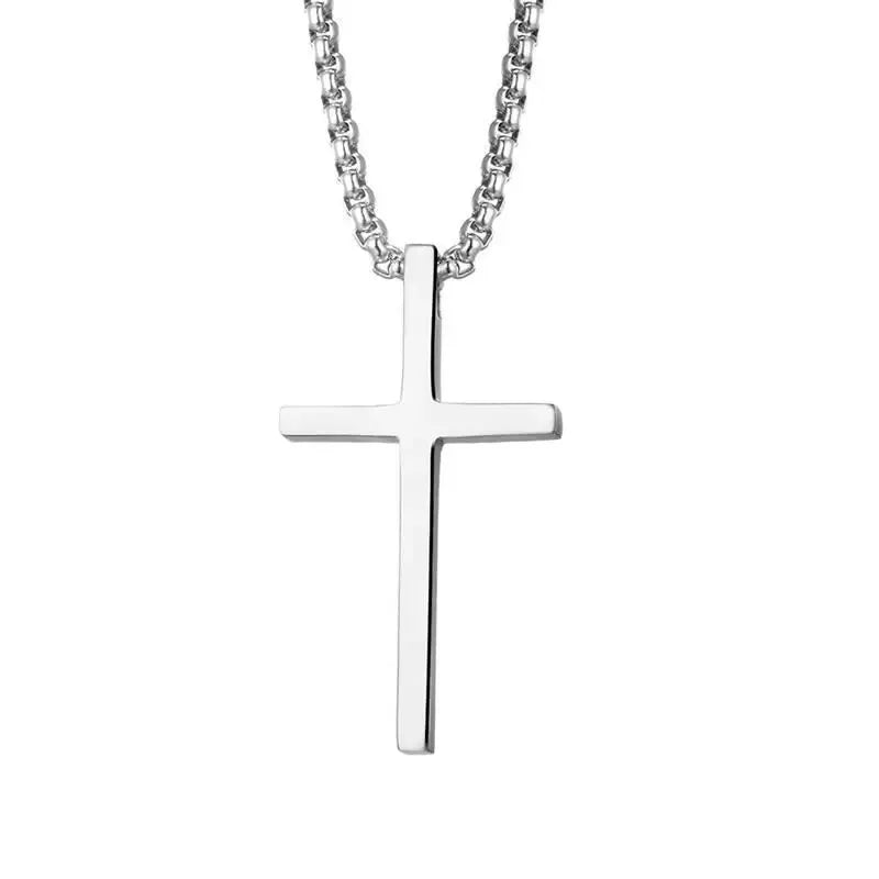 Geometric Cross Pendant Necklace for Women Men Silver Chain Jewelry Choker