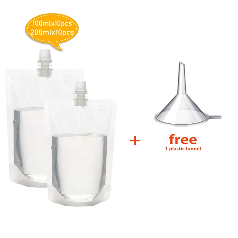 Travel Drink Pouch 100ml-500ml Transparent Plastic Bags for Juice & Beverage Storage