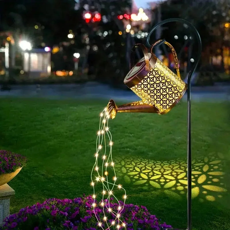 Solar Watering Can Light with Hanging Shepherd Hook Waterproof Garden Decor