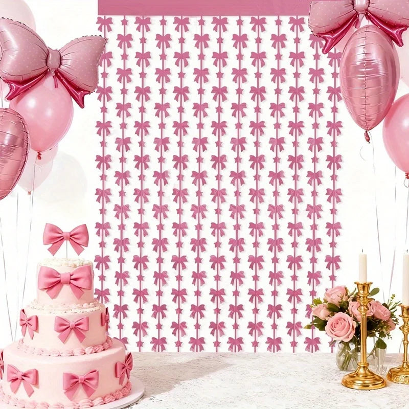 Pink Bow Theme Rain Curtain for Birthday Party Wall Decoration - DIY Rain Effect