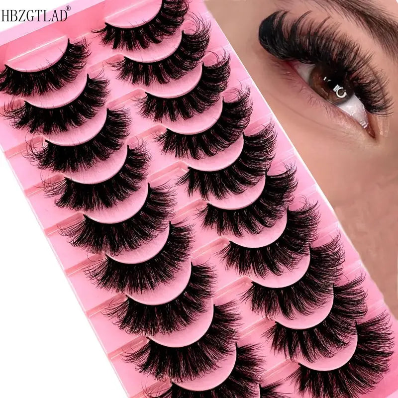 10 Pairs Dramatic Fluffy Faux Mink Cat Eye Lashes - Wispy Long Volume False Eyelashes