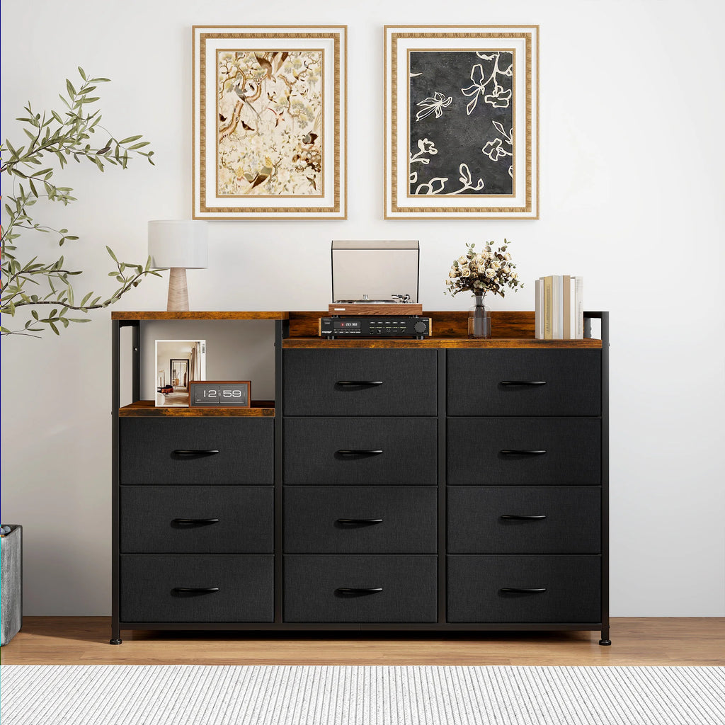 11-Drawer Storage Dresser with Metal Frame and Wood Top - Multi-Functional Bedroom Organizer