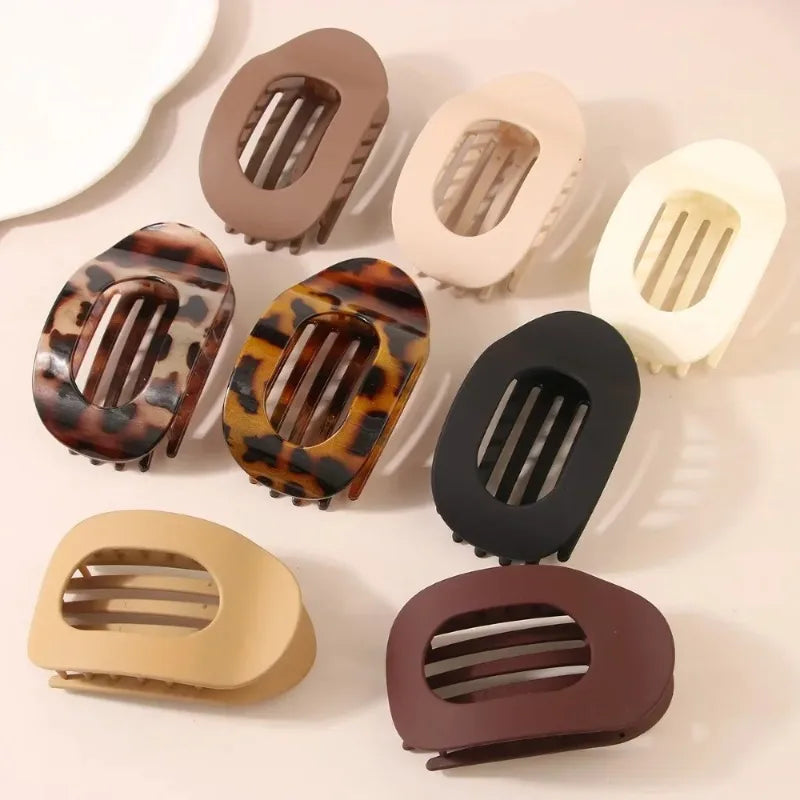Leopard Matte Oval Hair Claw Clip for Women - Curved Acrylic Hair Accessory