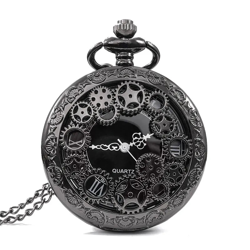 Vintage Steampunk Copper Hollow Gear Pocket Watch Necklace Pendant Chain Men Women Gift