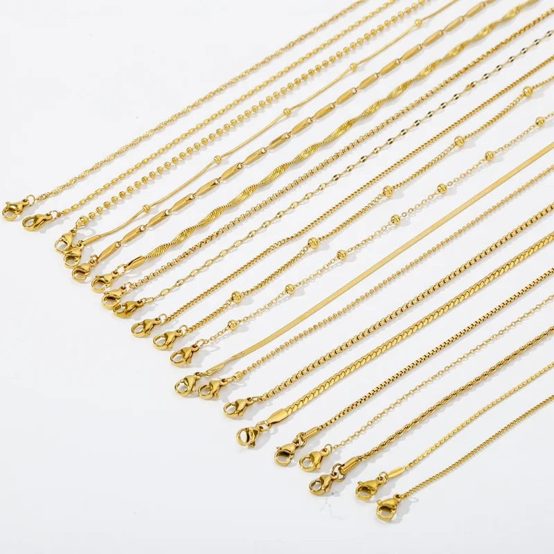 Stainless Steel Bead Chain Necklace for Women DIY Jewelry Making - Gold Plated