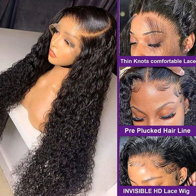 HD Lace Frontal Wig 40in Brazilian Virgin Human Hair Deep Wave Natural Hairline
