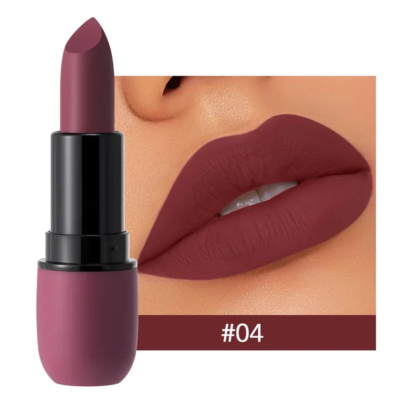 Matte Lipstick Waterproof Long Lasting Lip Color with Velvet Finish - 6 Colors