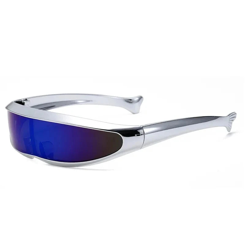 Futuristic One-Piece Mirror Sunglasses Women Men UV400 Steampunk Rave Goggles