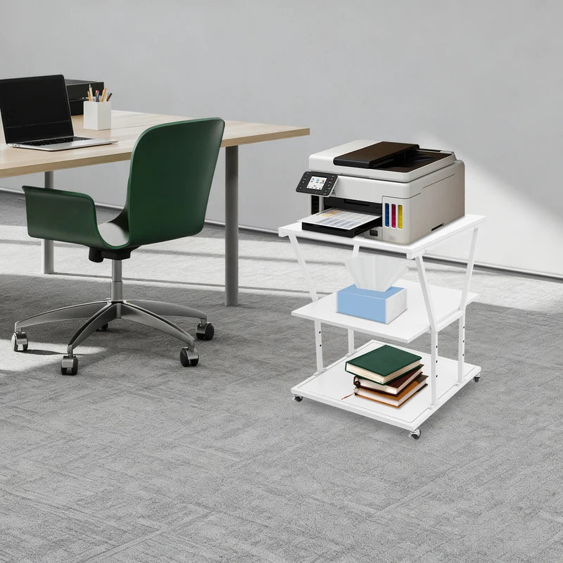 Adjustable 3-Tier Printer Stand with Locking Wheels - Home Office Storage Cart