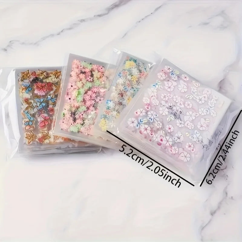 90 Sheets Spring Flower Nail Art Stickers - 3D Self-Adhesive Nail Decals for Women