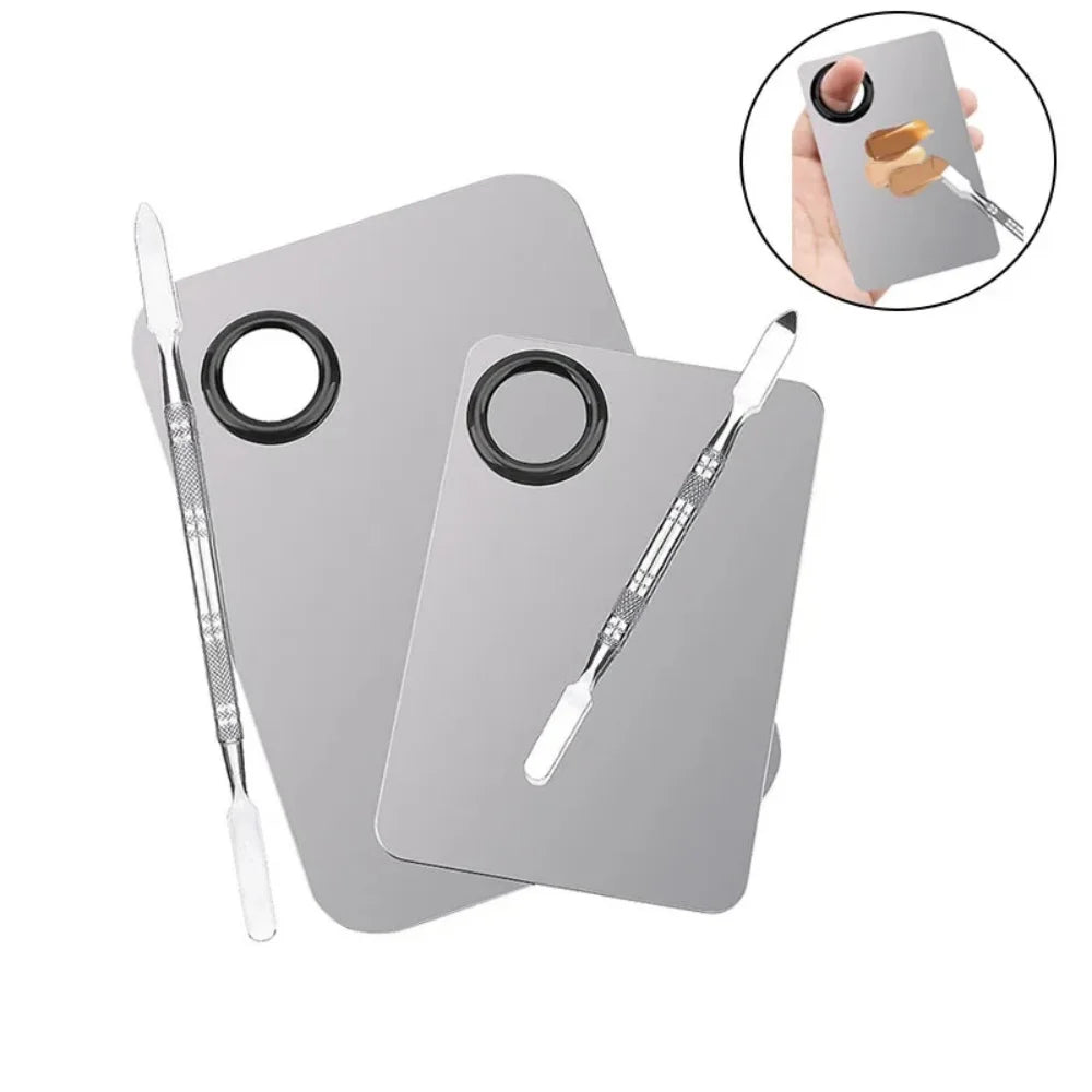 Stainless Steel Makeup Mixing Palette with Spatula for Foundation Lipstick Eyeshadow