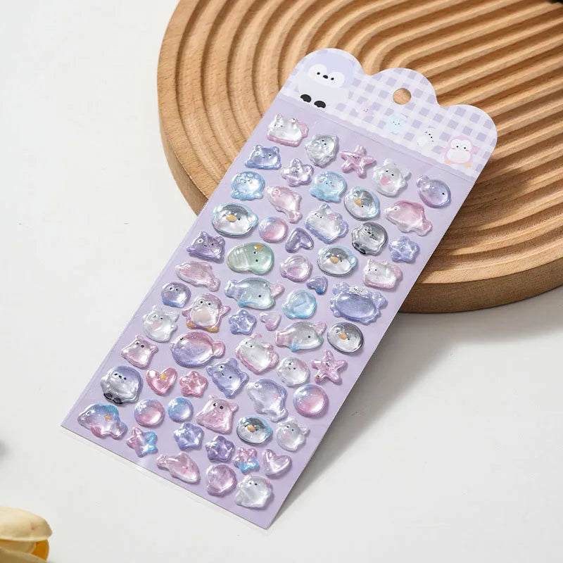 Self-Adhesive 3D Bubble Stickers for Bottles and Crafts - Cute Animals & Hearts