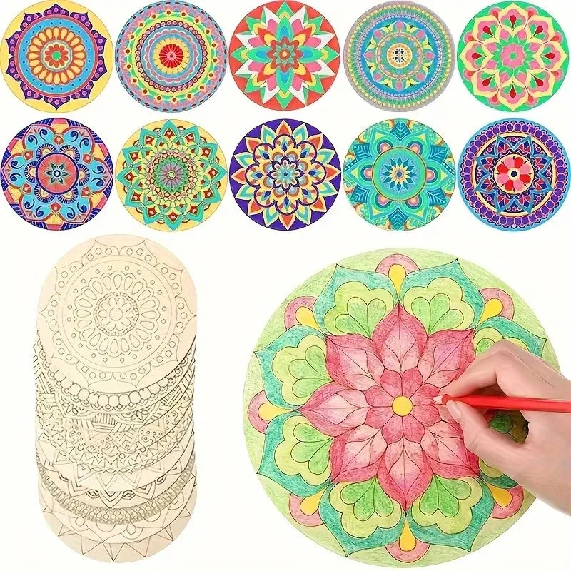 Unfinished Wooden Mandala Craft Shapes Kit for Painting and DIY Home Decor
