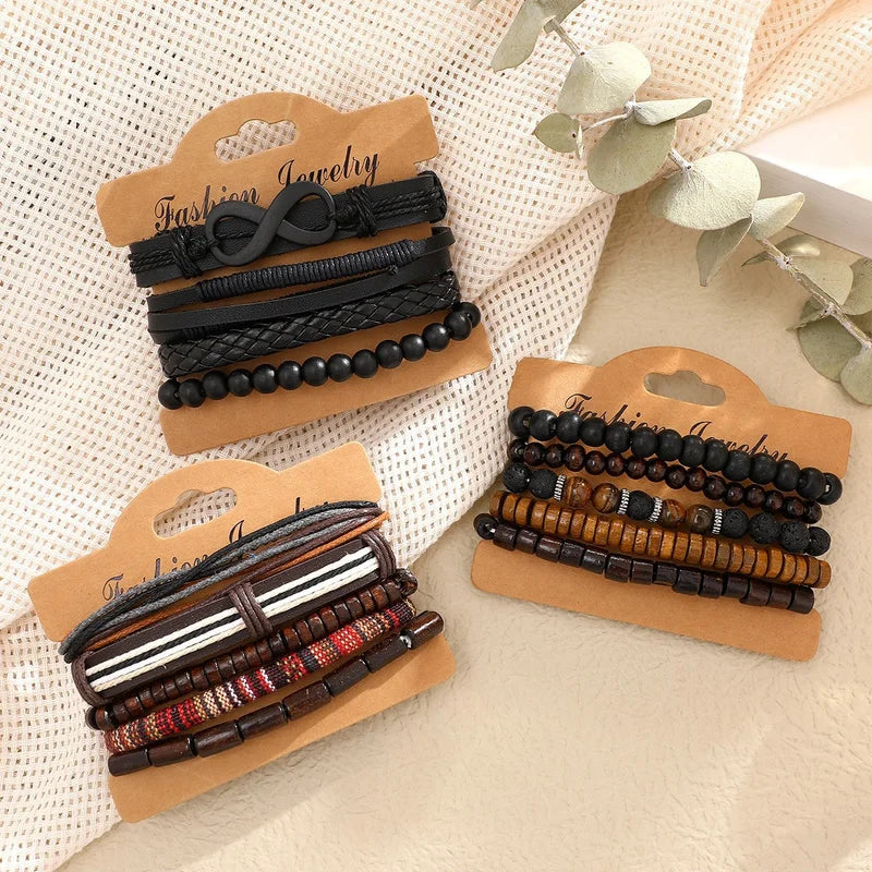 Vintage Woven Leather Bracelet Set for Men and Women - 8 Shape Tiger's Eye Braided Jewelry
