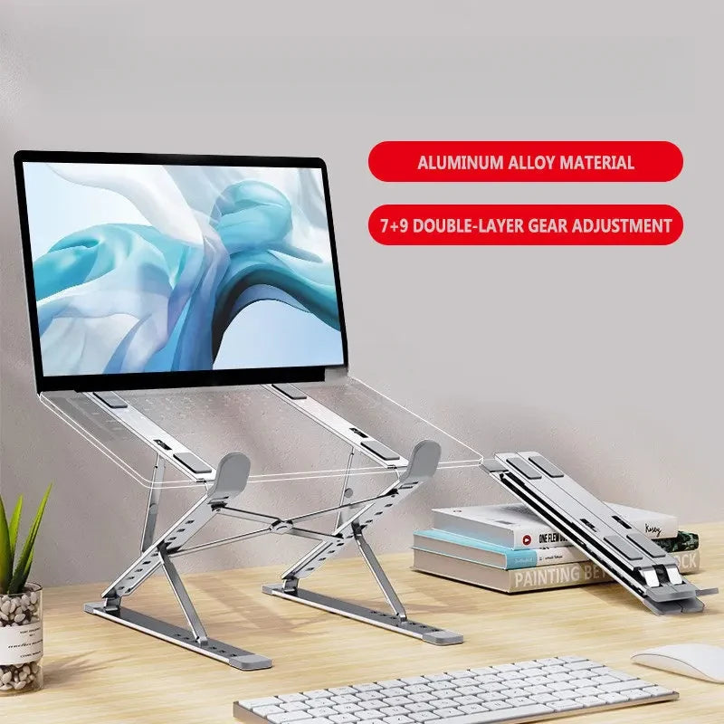 Aluminum Adjustable Laptop Stand - Foldable, Portable Cooling Notebook Holder