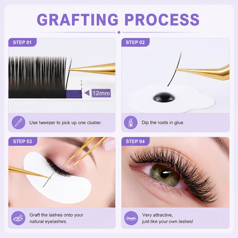 Ellipse Flat Lashes Fake Eyelash Extensions - Soft Split Tips, Natural Look